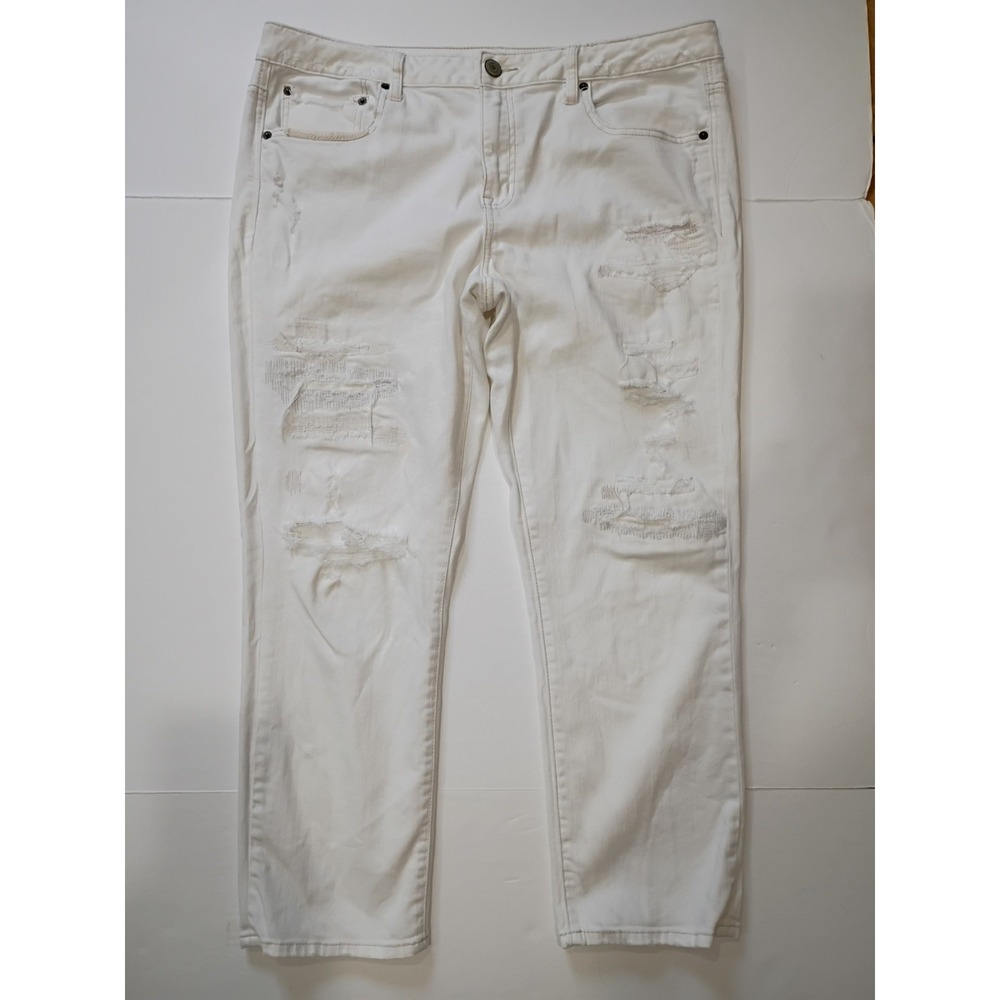 American Eagle Slouchy Jeans Womens 14 White Denim Stretch  Distressed Straight